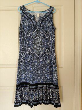 White House Black Market Blue Paisley Sheath Dress Pleated Hem Sleeveles - XXS